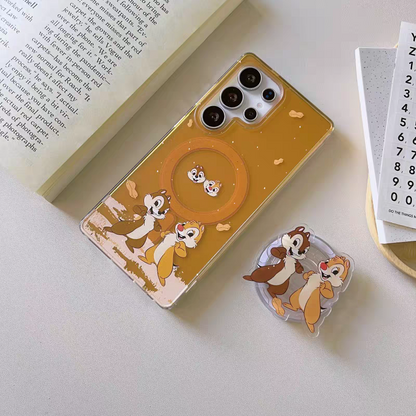 Cute Cartoon Magnetic Case with Phone Stand | Chip & Dale Stand & Sit Down - Phone Case Samsung Galaxy S25 S24 S23 Ultra KawaiiGiftLand