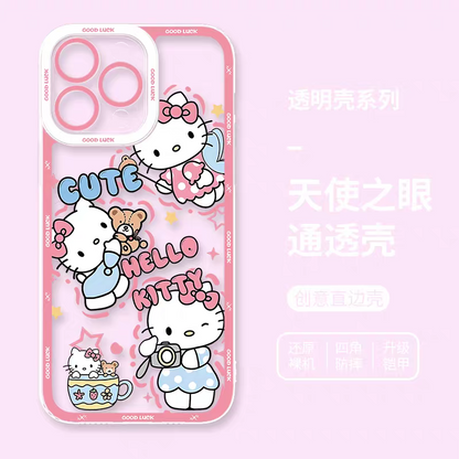 Japanese Cartoon Sanrio Friends Fun Emo Full Screen | Hello Kitty My Melody Kuromi Cinnamoroll Pompompurin Pochacco Hangyodon - iPhone Case PLUS SE2 XS XR X 11 12 13 14 15 16 16e 17 17e Pro Promax 12mini 13mini