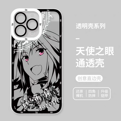Japanese Anime Fate Stay Night Black Drawing with Colour Eyes Style | Gilgamesh Saber Mash Ishtar EMIYA Tohsaka Rin Astolfo Joan of Arc - iPhone Case PLUS SE2 XS XR X 11 12 13 14 15 16 16e 17 17e Pro Promax 12mini 13mini