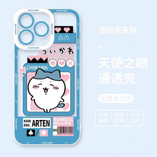 Japanese Cartoon Chiikawa | Blue Love Support Hachiware - iPhone Case 6 7 8 PLUS SE2 XS XR X 11 12 13 14 15 16 16e 17 Pro Promax 12mini 13mini
