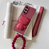 Japanese Cartoon | Vintage Style Wine Red Hello Kitty with Phone Stand & Mirror - Phone Case Samsung Galaxy Z Fold 3 4 5 6 W22 W23 W24 W25