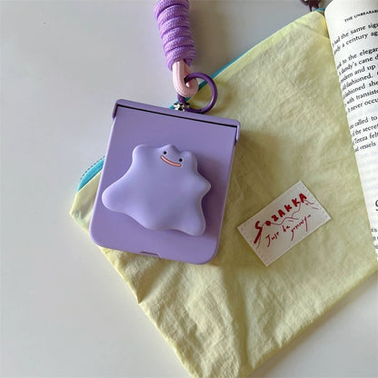 Japanese Cartoon Pokemon | Ditto Purple with Phone Stand - Phone Case Samsung Galaxy Z Flip 3 4 5 KawaiiGiftLand