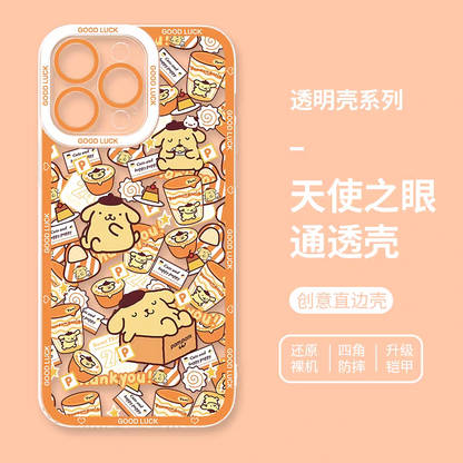 Japanese Cartoon Sanrio Friends with Foods Full Screen | Hello Kitty My Melody Kuromi Cinnamoroll Pompompurin Pochacco Hangyodon Keroppi - iPhone Case 7 8 PLUS SE2 XS XR X 11 12 13 14 15 16 16e 17 Pro Promax 12mini 13mini