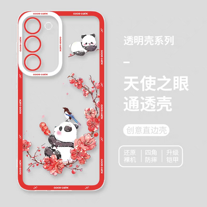Cute Animal Panda | Panda with Flower Chinese Style - Phone Case Samsung Galaxy S25 S24 S23 S22 S21 FE Ultra Edge