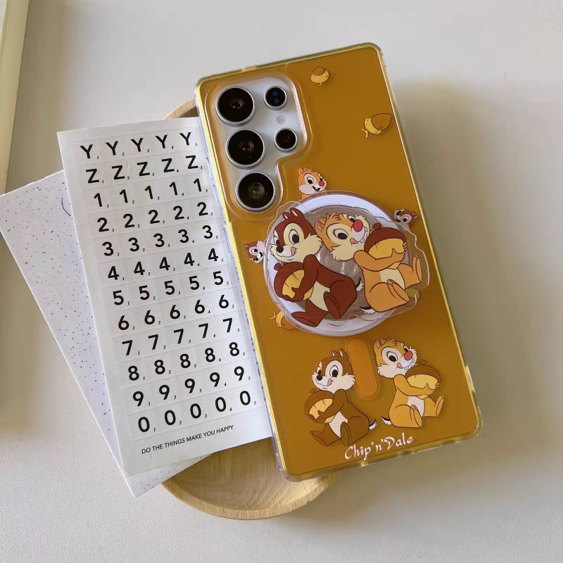 Cute Cartoon Magnetic Case with Phone Stand | Chip & Dale Stand & Sit Down - Phone Case Samsung Galaxy S25 S24 S23 Ultra KawaiiGiftLand