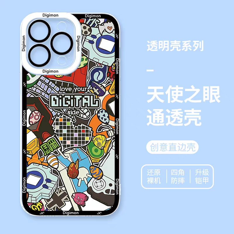 Anime Digimon Digital Monster Full Screen Colourful Verson | Icon Characters & Monster - iPhone Case 7 8 PLUS SE2 XS XR X 11 12 13 14 15 16 16e 17 Pro Promax 12mini 13mini