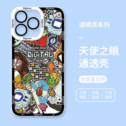 Anime Digimon Digital Monster Full Screen Colourful Verson | Icon Characters & Monster - iPhone Case 7 8 PLUS SE2 XS XR X 11 12 13 14 15 16 16e 17 Pro Promax 12mini 13mini