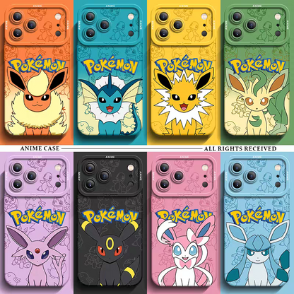 Japanese Cartoon Pokemon Silicone Case Eevee Evolution | Vaporeon Jolteon Flareon Espeon Umbreon Leafeon Glaceon Sylveon - iPhone Case 6 7 8 PLUS SE2 XS XR X 11 12 13 14 15 16 16e 17 Pro Promax 12mini 13mini
