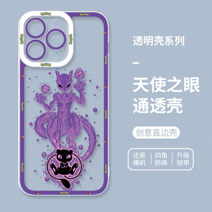Japan Cartoon Pokemon Evolution Soul Version | Mew Mewtwo - iPhone Case 6 7 8 PLUS SE2 XS XR X 11 12 13 14 15 16 16e Pro Promax 12mini 13mini
