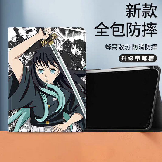 Japanese Anime Kimetsu no Yaiba Demon Slayer Comic Anime Style Protect Case with Pen Holder | Tokito Muichiro - iPad Mini 4,5,6,7 / iPad Air / iPad Pro 2025 2024 2022 2021 2020 2018