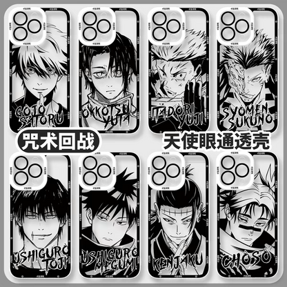 Japanese Anime Jujutsu Kaisen Black & White Drawing Style | Satoru Yuta Yuji Syomen Toji Megumi Kenjaku - iPhone Case PLUS SE2 XS XR X 11 12 13 14 15 16 16e 17 17e Pro Promax 12mini 13mini