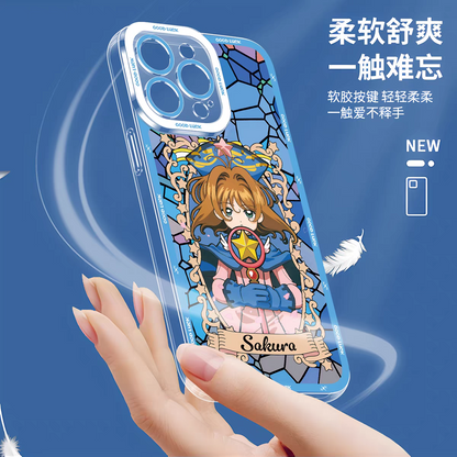 Japanese Cartoon CardCaptorSakura Glass Window | Pink Close Eyes - iPhone Case 6 7 8 PLUS SE2 XS XR X 11 12 13 14 15 16 16e 17 Pro Promax 12mini 13mini