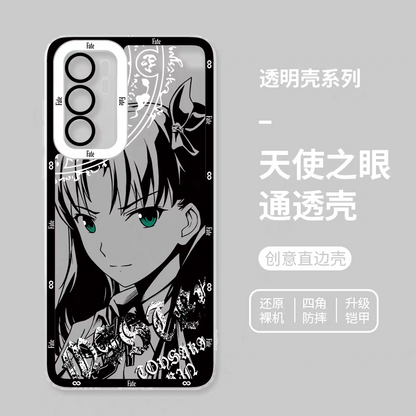 Japanese Anime Fate Stay Night Black Drawing with Colour Eyes Style | Gilgamesh Saber Mash Ishtar EMIYA Tohsaka Rin Astolfo Joan of Arc - Phone Case Samsung Galaxy S26 S25 S24 S23 S22 S21 FE Ultra Edge