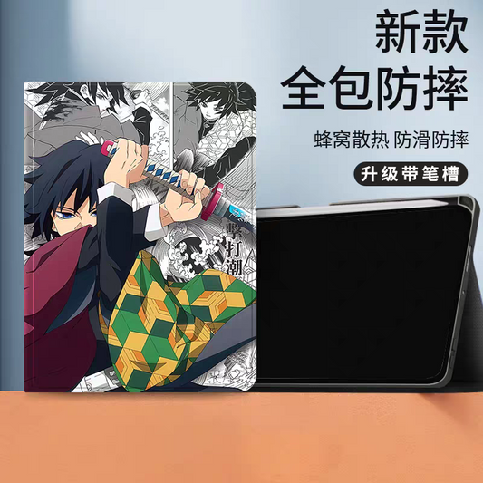 Japanese Anime Kimetsu no Yaiba Demon Slayer Comic Anime Style Protect Case with Pen Holder | Giyuu Tomioka - iPad Mini 4,5,6,7 / iPad Air / iPad Pro 2025 2024 2022 2021 2020 2018
