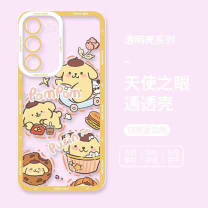 Japanese Cartoon Sanrio Friends Fun Emo Full Screen | Hello Kitty My Melody Kuromi Cinnamoroll Pompompurin Pochacco Hangyodon - Phone Case Samsung Galaxy S26 S25 S24 S23 S22 S21 FE Ultra Edge