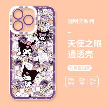 Japanese Cartoon Sanrio Friends with Foods Full Screen | Hello Kitty My Melody Kuromi Cinnamoroll Pompompurin Pochacco Hangyodon Keroppi - iPhone Case 7 8 PLUS SE2 XS XR X 11 12 13 14 15 16 16e 17 Pro Promax 12mini 13mini
