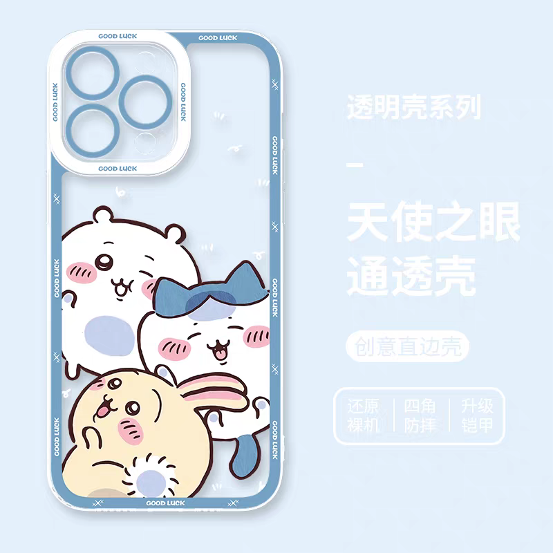Japanese Cartoon Chiikawa | Blue Chiikawa Hachiware Usagi on Screen - iPhone Case 6 7 8 PLUS SE2 XS XR X 11 12 13 14 15 16 16e 17 Pro Promax 12mini 13mini