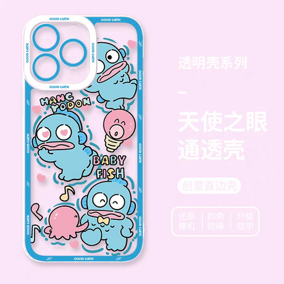 Japanese Cartoon Sanrio Friends Fun Emo Full Screen | Hello Kitty My Melody Kuromi Cinnamoroll Pompompurin Pochacco Hangyodon - iPhone Case PLUS SE2 XS XR X 11 12 13 14 15 16 16e 17 17e Pro Promax 12mini 13mini