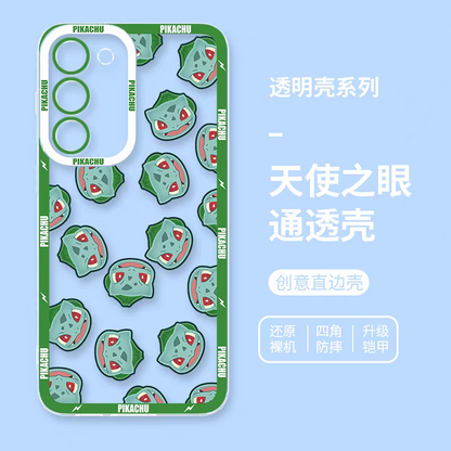Japan Cartoon Pokemon Full Happy Face Verison | Bulbasaur - Phone Case Samsung Galaxy S25 S24 S23 S22 S21 FE Ultra Edge21 FE Ultra Edge