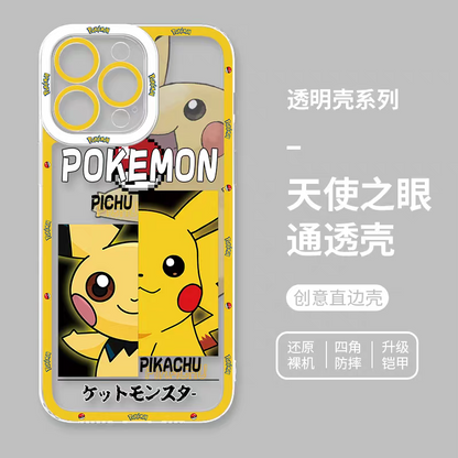 Japan Cartoon Pokemon Half Face Version | Pichu Pikachu - iPhone Case 6 7 8 PLUS SE2 XS XR X 11 12 13 14 15 16 16e Pro Promax 12mini 13mini