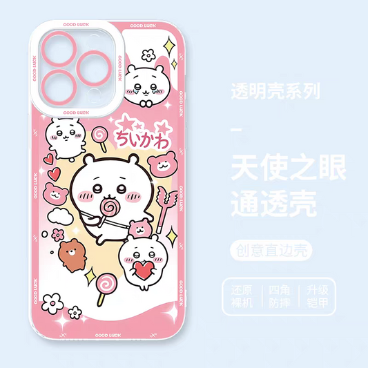 Japanese Cartoon Chiikawa | Kawaii Sweets Chiikawa Pink Good Luck - iPhone Case 6 7 8 PLUS SE2 XS XR X 11 12 13 14 15 16 16e 17 Pro Promax 12mini 13mini