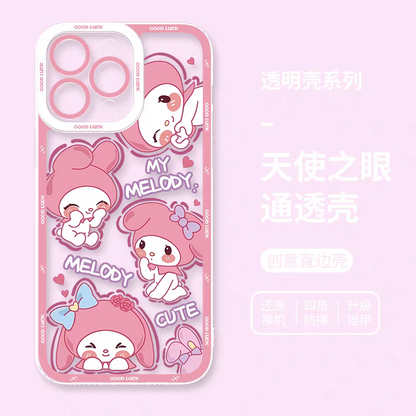 Japanese Cartoon Sanrio Friends Fun Emo Full Screen | Hello Kitty My Melody Kuromi Cinnamoroll Pompompurin Pochacco Hangyodon - iPhone Case PLUS SE2 XS XR X 11 12 13 14 15 16 16e 17 17e Pro Promax 12mini 13mini