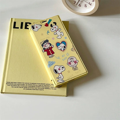 Cute Cartoon Fold Phone Case | White Dog and Friends Yellow - Phone Case Samsung Galaxy S25 S24 S23 S22 Ultra KawaiiGiftLand