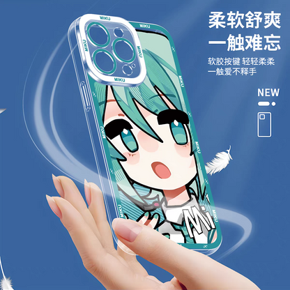 Japan Characters Miku Cute Drawing Version | Surprise Emo - iPhone Case 7 8 PLUS SE2 XS XR X 11 12 13 14 15 16 16e 17 Pro Promax 12mini 13mini