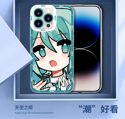 Japan Characters Miku Cute Drawing Version | Surprise Emo - iPhone Case 7 8 PLUS SE2 XS XR X 11 12 13 14 15 16 16e 17 Pro Promax 12mini 13mini
