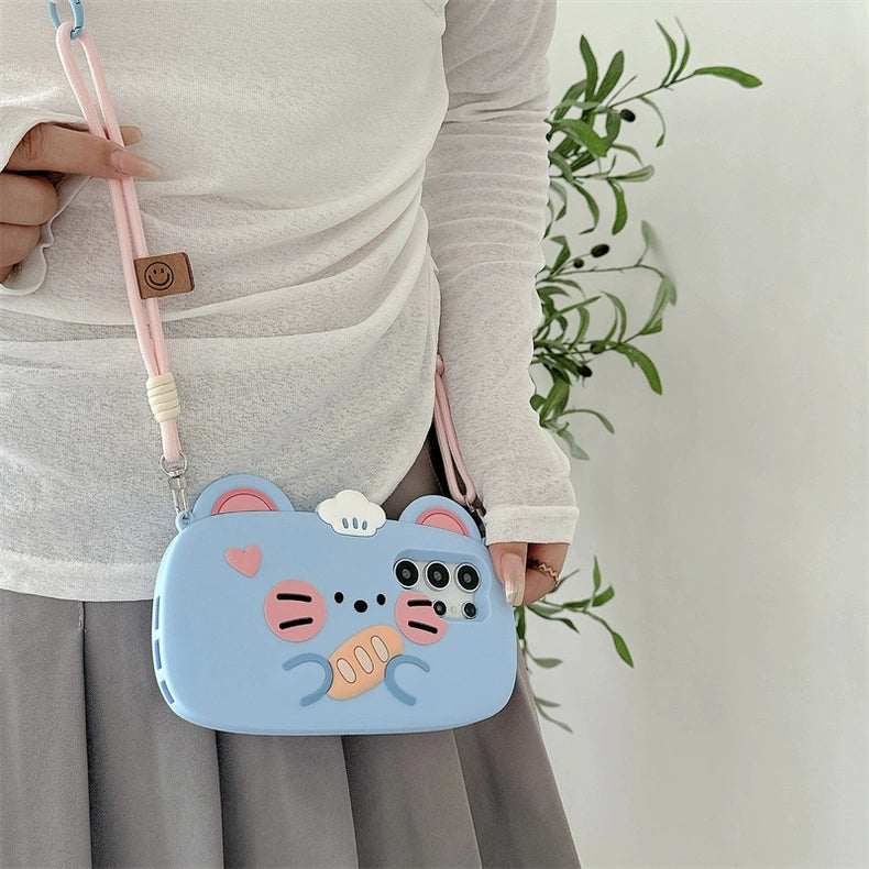 Cute Animal Silicone Phone Case | Blue Mouse with Bread  - Phone Case Samsung Galaxy S24 S23 Plus Ultra KawaiiGiftLand