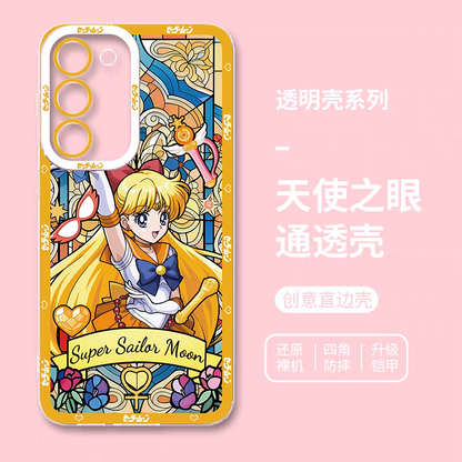 Japanese Cartoon Sailor Moon Phone Case Glass Window Style | Sailor Moon Venus Neptune Mars Pluto Saturn Jupiter Mercury - Phone Case Samsung Galaxy S26 S25 S24 S23 S22 S21 FE Ultra Edge