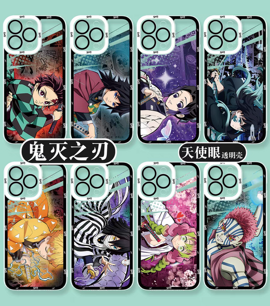 Japanese Anime Kimetsu no Yaiba Demon Slayer Horizontal Version | Tanjiro Giyuu Kocho Muichiro Zenitsu Obanai Mitsuri Akaza Hakuji - iPhone Case PLUS SE2 XS XR X 11 12 13 14 15 16 16e 17 17e Pro Promax 12mini 13mini