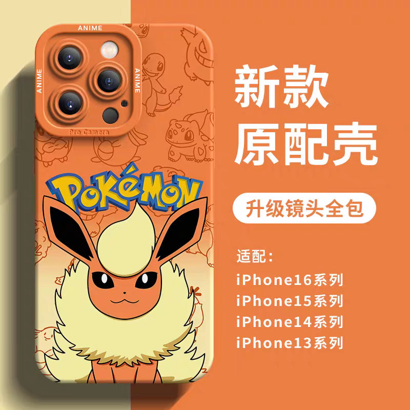 Japanese Cartoon Pokemon Silicone Case Eevee Evolution | Flareon - iPhone Case 6 7 8 PLUS SE2 XS XR X 11 12 13 14 15 16 16e 17 Pro Promax 12mini 13mini