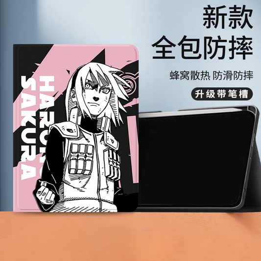 Japanese Anime Naruto Ninja Comic Style Protect Case with Pen Holder | Sakura Pink - iPad Mini 4,5,6,7 / iPad Air / iPad Pro 2025 2024 2022 2021 2020 2018