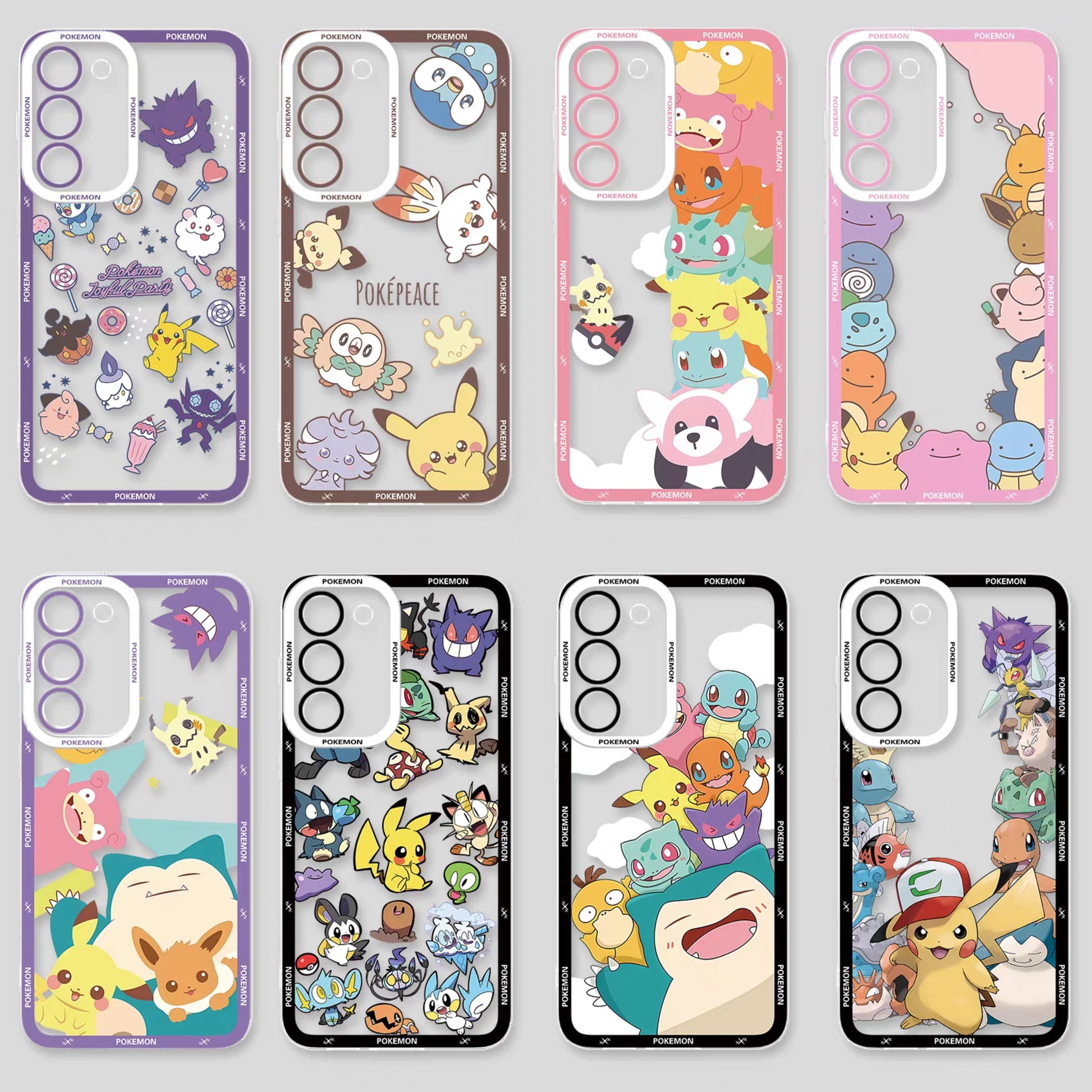 Japan Cartoon Pokemon Group Party Version | Frame & Full Screen 8 Styles - Phone Case Samsung Galaxy S26 S25 S24 S23 S22 S21 FE Ultra Edge