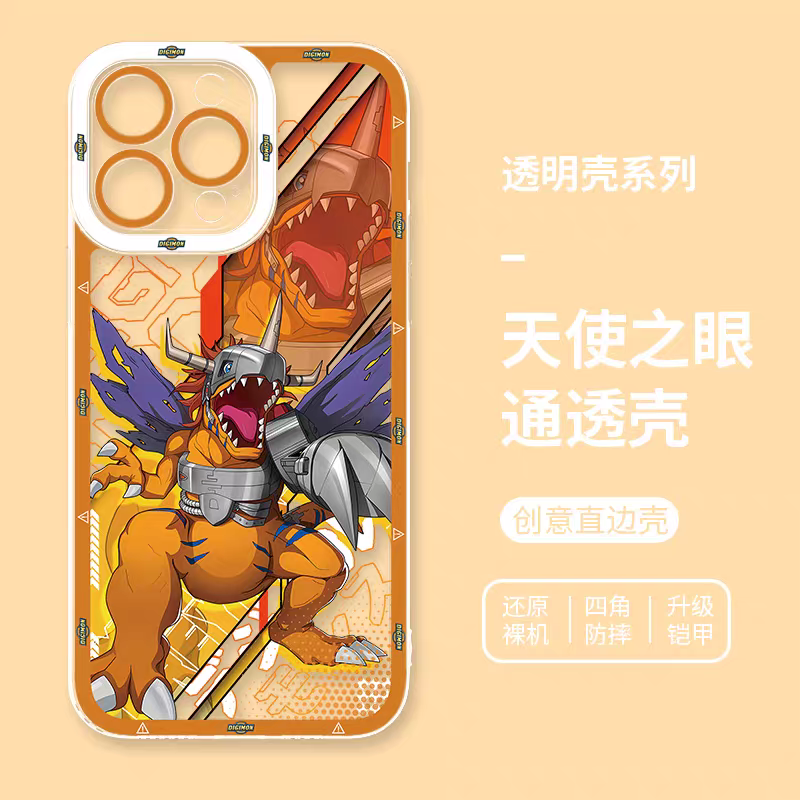 Japanese Cartoon Digimon Adventure Digital Monster Perfect Ultimate Version | Metal Greymon Were Garurumon Angemon Angewomon Zudomon Garudamon Kabuterimon Lillymon - iPhone Case PLUS SE2 XS XR X 11 12 13 14 15 16 16e 17 17e Pro Promax 12mini 13mini
