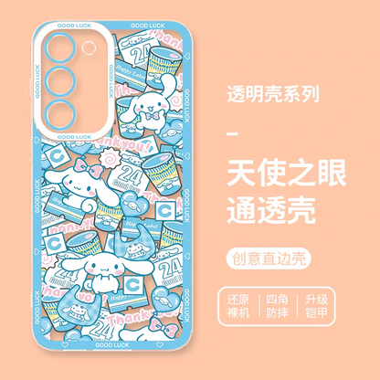 Japanese Cartoon Sanrio Friends with Foods Full Screen | Hello Kitty My Melody Kuromi Cinnamoroll Pompompurin Pochacco Hangyodon Keroppi - Phone Case Samsung Galaxy S26 S25 S24 S23 S22 S21 FE Ultra Edge