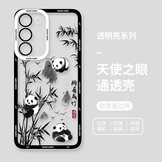 Cute Animal Panda | Chinese Ink Painting Black & White 3 Panda - Phone Case Samsung Galaxy S25 S24 S23 S22 S21 FE Ultra Edge