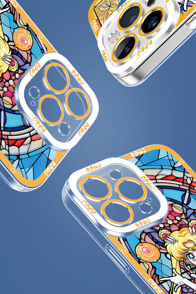 Japanese Cartoon Sailor Moon Phone Case Glass Window Style | Sailor Moon Venus Neptune Mars Pluto Saturn Jupiter Mercury - iPhone Case 7 8 PLUS SE2 XS XR X 11 12 13 14 15 16 16e 17 17e Pro Promax 12mini 13mini