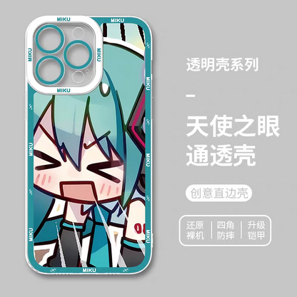 Japan Characters Miku Cute Drawing Version | Shy Emo - iPhone Case 7 8 PLUS SE2 XS XR X 11 12 13 14 15 16 16e 17 Pro Promax 12mini 13mini