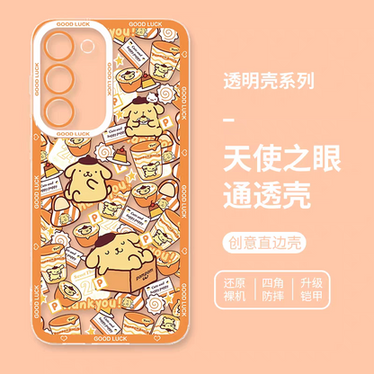 Japanese Cartoon Sanrio Friends with Foods Full Screen | Hello Kitty My Melody Kuromi Cinnamoroll Pompompurin Pochacco Hangyodon Keroppi - Phone Case Samsung Galaxy S26 S25 S24 S23 S22 S21 FE Ultra Edge