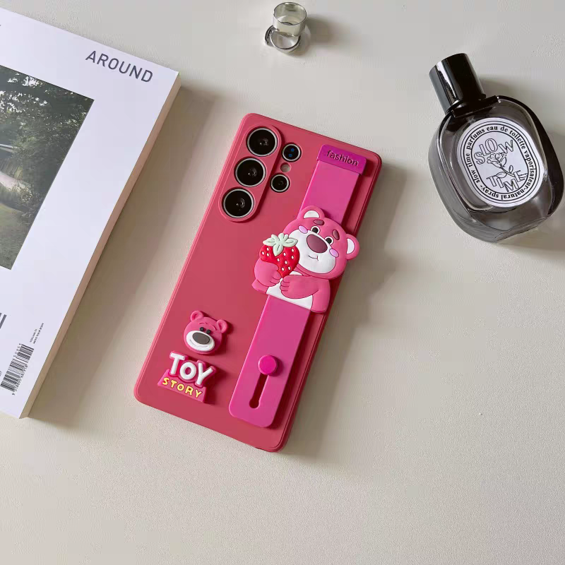 Cute Cartoon Phone Bar Handle and Stand | Strawberry Bear - Phone Case Samsung Galaxy S25 S24 S23 S22 Ultra KawaiiGiftLand