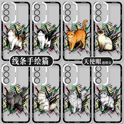  Simple Style Cat with Sketch | 8 Styles - Phone Case Samsung Galaxy S26 S25 S24 S23 S22 S21 FE Ultra Edge