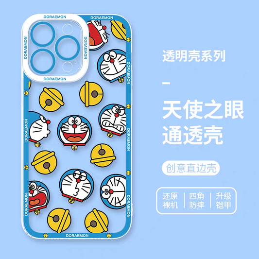 Japanese Cartoon Blue Robot Cat | Full Screen Doraemon & Bell - iPhone Case PLUS SE2 XS XR X 11 12 13 14 15 16 17 Pro Promax 12mini 13mini
