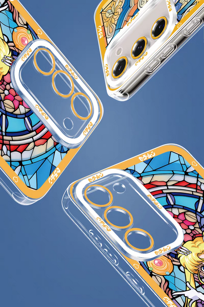 Japanese Cartoon Sailor Moon Phone Case Glass Window Style | Sailor Moon Venus Neptune Mars Pluto Saturn Jupiter Mercury - Phone Case Samsung Galaxy S26 S25 S24 S23 S22 S21 FE Ultra Edge