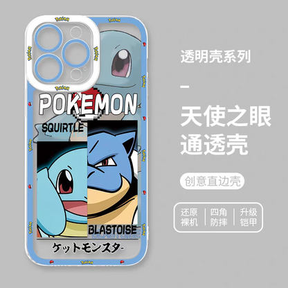 Japan Cartoon Pokemon Half Face Version | Squirtle Blastoise - iPhone Case 6 7 8 PLUS SE2 XS XR X 11 12 13 14 15 16 16e Pro Promax 12mini 13mini