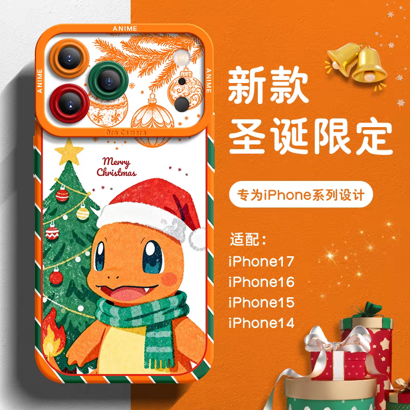 Japanese Cartoon Pokemon Silicone Case Christmas Version | Pikachu Bulbasaur Charmander Squartle Eevee Psyduck Genger Snorlax - iPhone Case 6 7 8 PLUS SE2 XS XR X 11 12 13 14 15 16 16e 17 Pro Promax 12mini 13mini