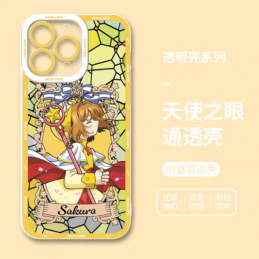 Japanese Cartoon CardCaptorSakura Glass Window | Yellow - iPhone Case 6 7 8 PLUS SE2 XS XR X 11 12 13 14 15 16 16e 17 Pro Promax 12mini 13mini