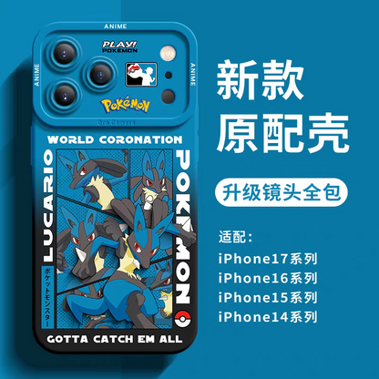 Japanese Cartoon Pokemon Silicone Case World Coronation | Lucario - iPhone Case 6 7 8 PLUS SE2 XS XR X 11 12 13 14 15 16 16e 17 Pro Promax 12mini 13mini