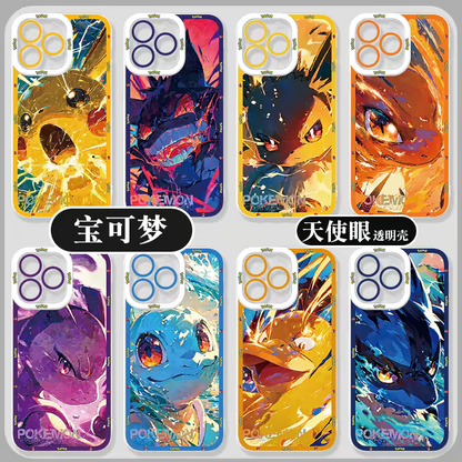 Japan Cartoon Pokemon Fighting Soul Version Part1 | Pikachu Gengar Eevee Charmander Mewtwo Squirtle Psyduck Lucario 8 Styles - iPhone Case PLUS SE2 XS XR X 11 12 13 14 15 16 16e 17 17e Pro Promax 12mini 13mini